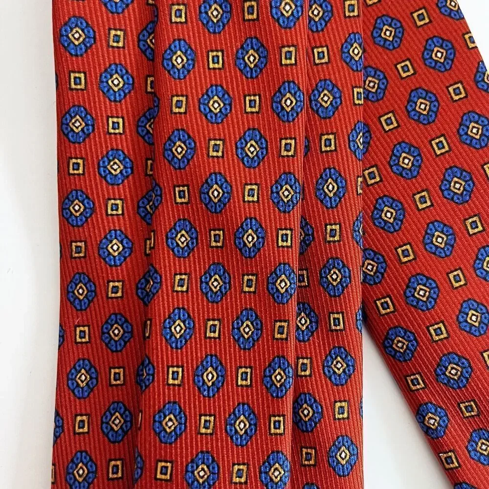 Robert Talbott 100% Silk Tie Orange Blue Made In USA Monterey, CA Men's